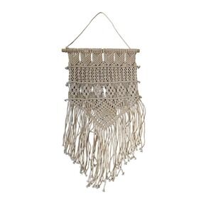 Cream Macrame Wall Hanging Hand Knotted Fringed Edge